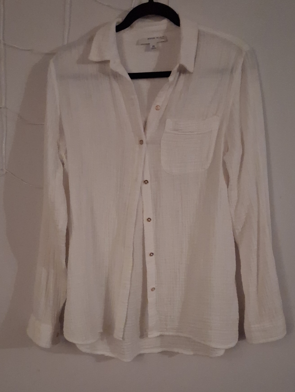 Anne Klein Cream Long Sleeve Button-Down Shirt